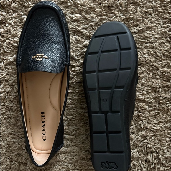 Coach Black Leather Flats with Gold Logo - Picture 2 of 2